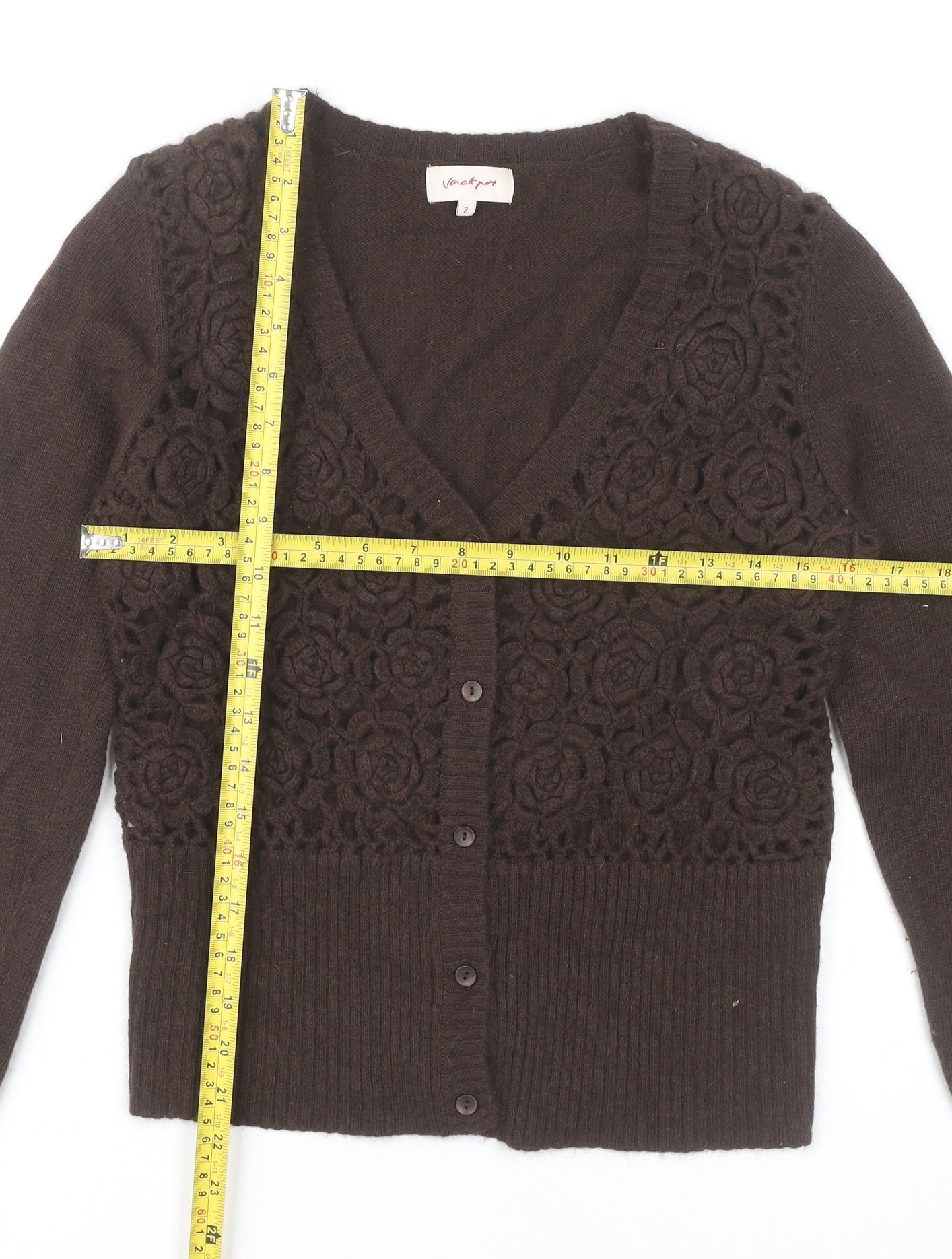 Jackpot Women's Brown V-Neck Cardigan Size 2 Long Sleeve Knit