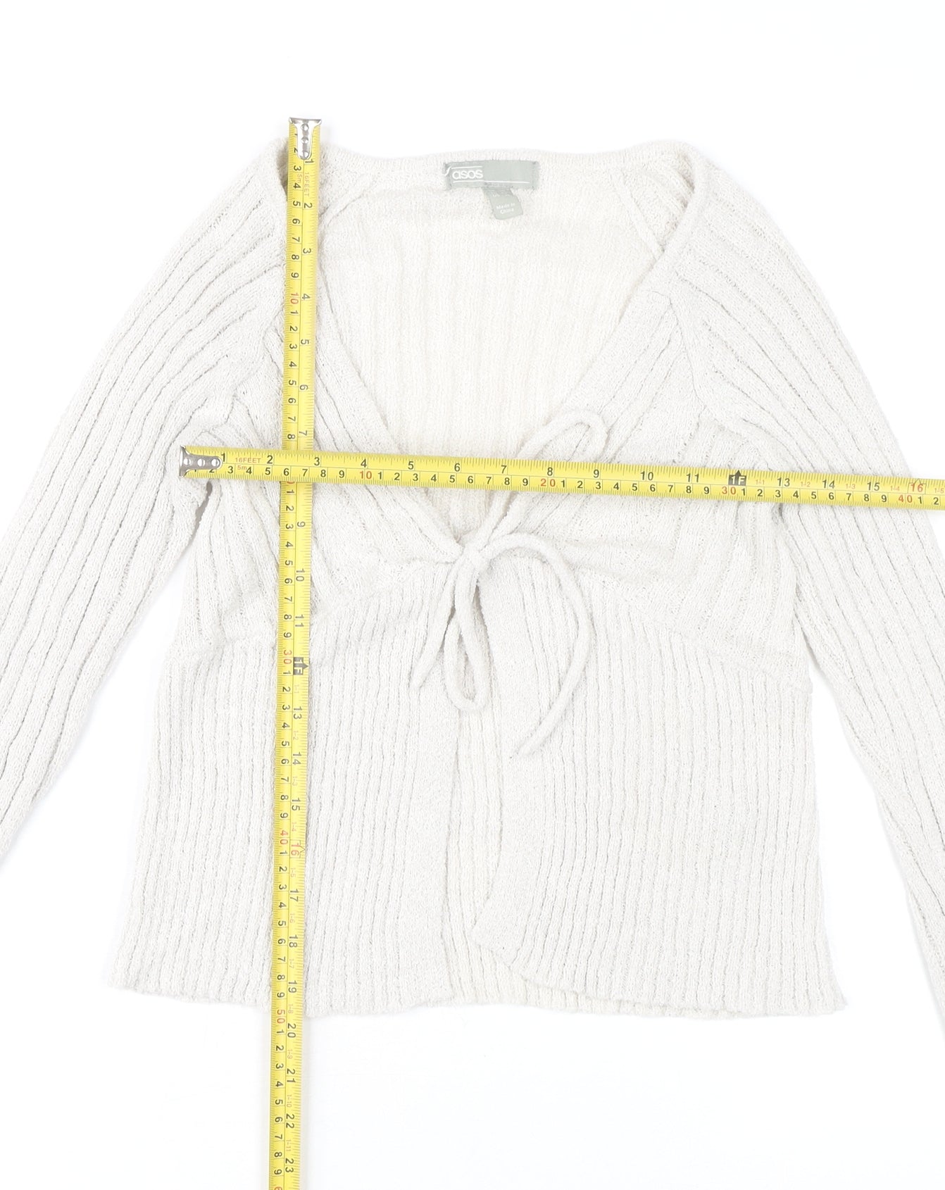 ASOS Women’s Ivory Rib Knit Tie Front Cardigan UK 14