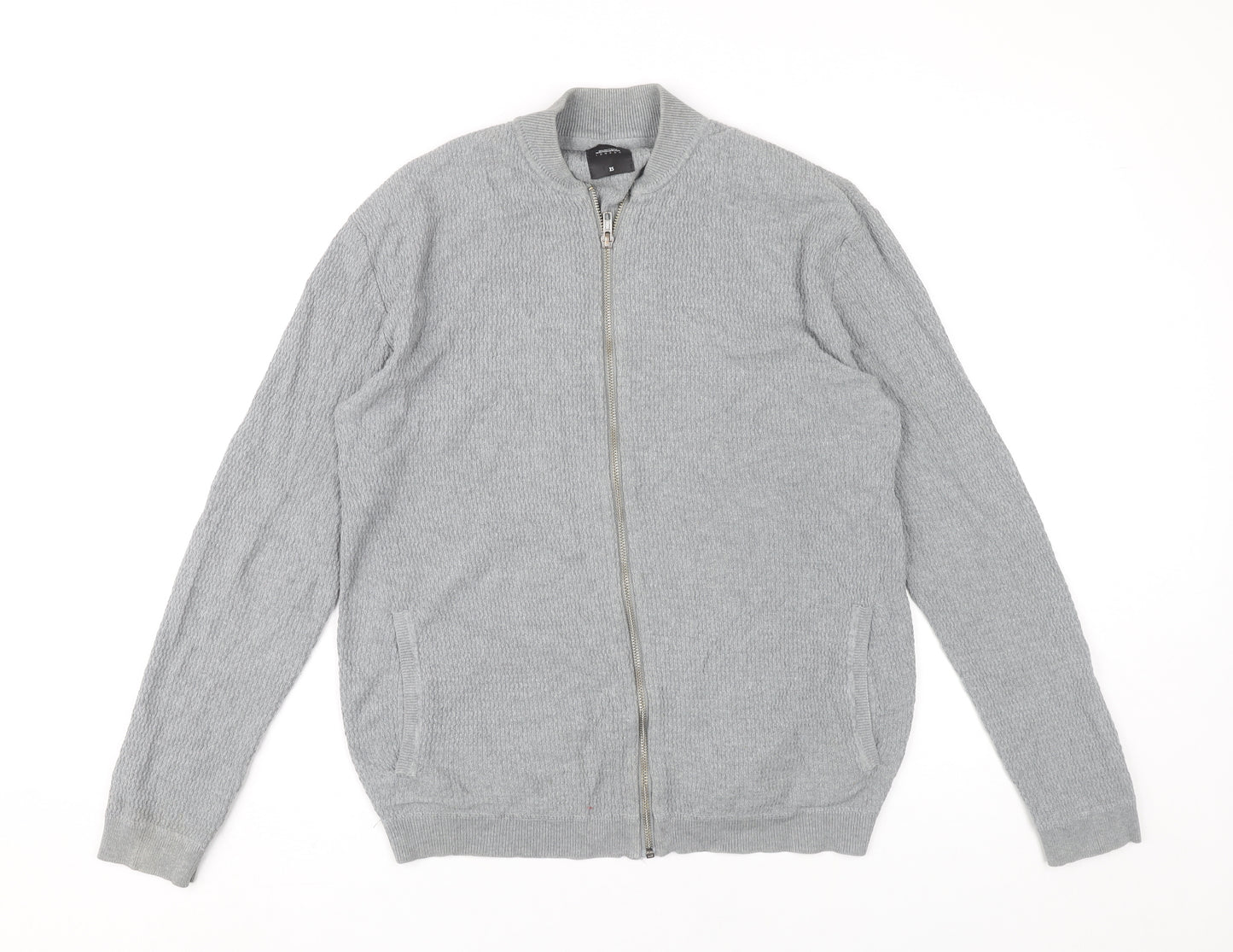 Burton Menswear London Men's Grey XS Full Zip Knit Jumper