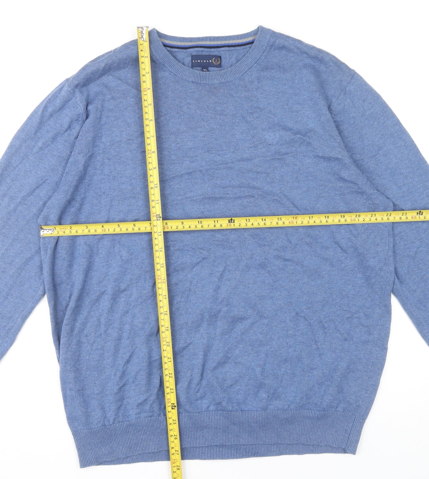 Lincoln Mens Blue XL Cotton Crew Neck Pullover Jumper