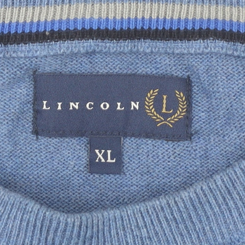 Lincoln Mens Blue XL Cotton Crew Neck Pullover Jumper