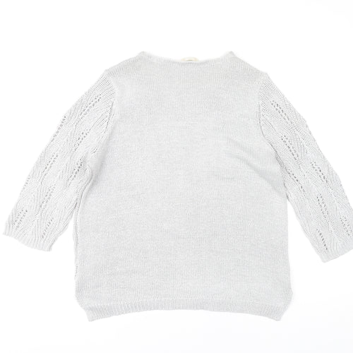 BHS Women Grey V-Neck Open-Knit Pullover Jumper Size 18