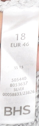 BHS Women Grey V-Neck Open-Knit Pullover Jumper Size 18