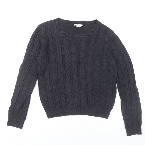 H&M Womens Navy Blue Cable-Knit Jumper Size 12 Cotton Blend