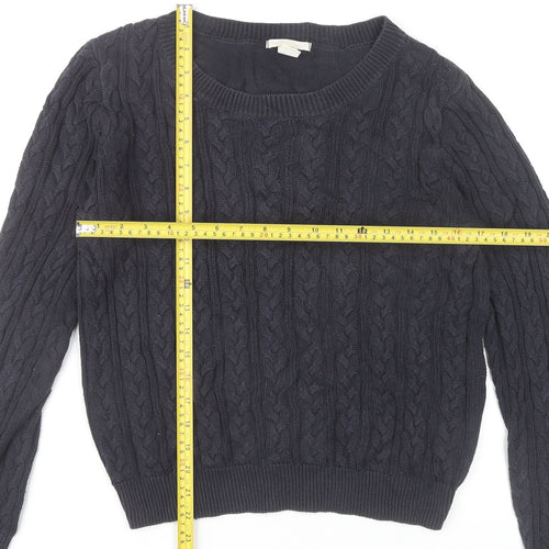 H&M Womens Navy Blue Cable-Knit Jumper Size 12 Cotton Blend