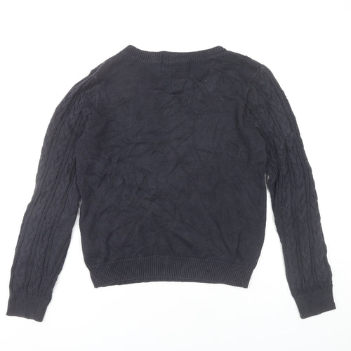 H&M Womens Navy Blue Cable-Knit Jumper Size 12 Cotton Blend