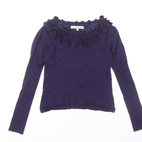 L.K. Bennett Women’s Purple Wool Ruffle Blouse Size M Long Sleeve