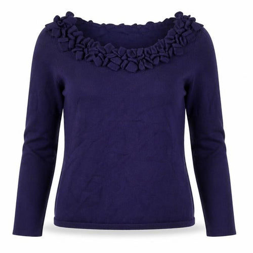 L.K. Bennett Women’s Purple Wool Ruffle Blouse Size M Long Sleeve