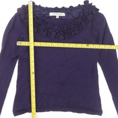 L.K. Bennett Women’s Purple Wool Ruffle Blouse Size M Long Sleeve