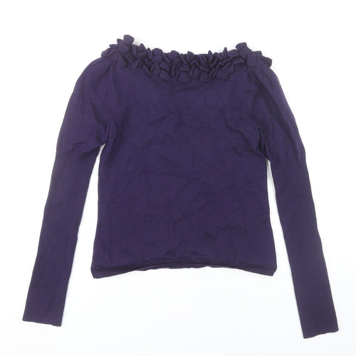 L.K. Bennett Women’s Purple Wool Ruffle Blouse Size M Long Sleeve