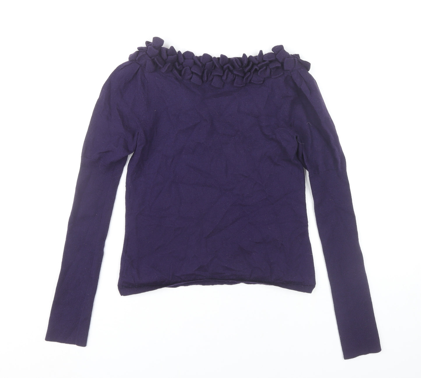 L.K. Bennett Women’s Purple Wool Ruffle Blouse Size M Long Sleeve