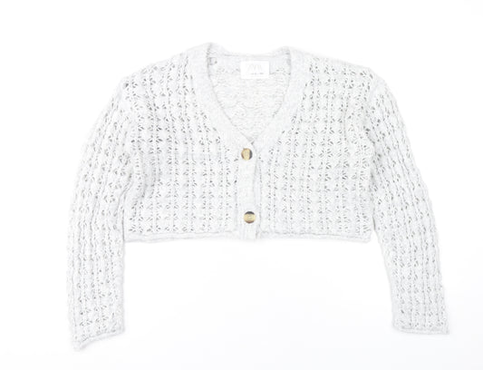 Zara Girls Grey Knit Button Cardigan Jumper 11-12 Years V-Neck Long Sleeve