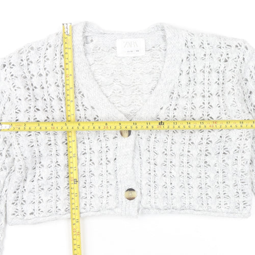 Zara Girls Grey Knit Button Cardigan Jumper 11-12 Years V-Neck Long Sleeve