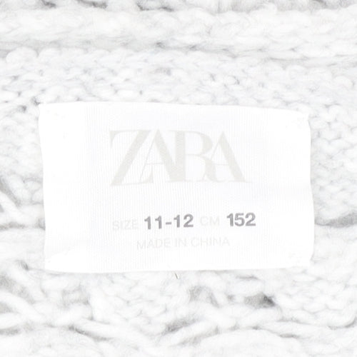 Zara Girls Grey Knit Button Cardigan Jumper 11-12 Years V-Neck Long Sleeve