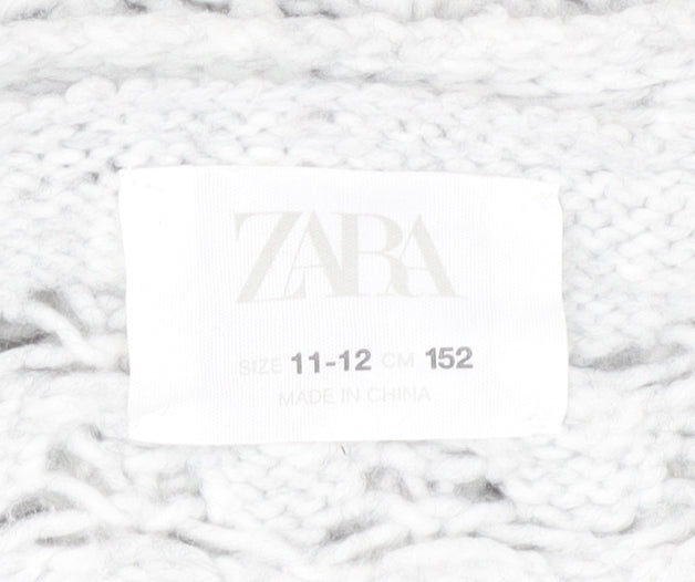 Zara Girls Grey Knit Button Cardigan Jumper 11-12 Years V-Neck Long Sleeve