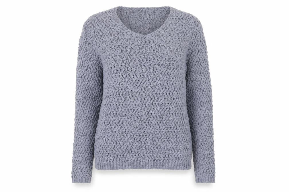 Front view of Gallery Women’s Grey V-Neck Open-Knit Jumper, size UK 12