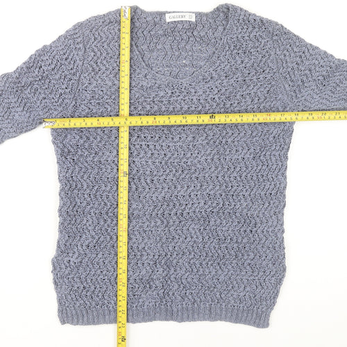Gallery Women’s Grey V-Neck Open-Knit Jumper Size 12