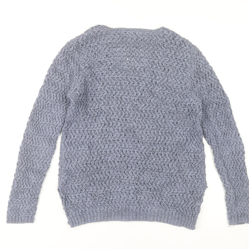 Gallery Women’s Grey V-Neck Open-Knit Jumper Size 12