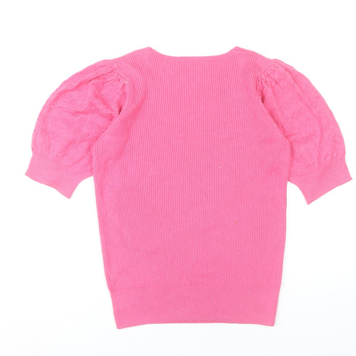 Marks and Spencer Women’s Pink Knit V-Neck Puff Sleeve Blouse Size 10