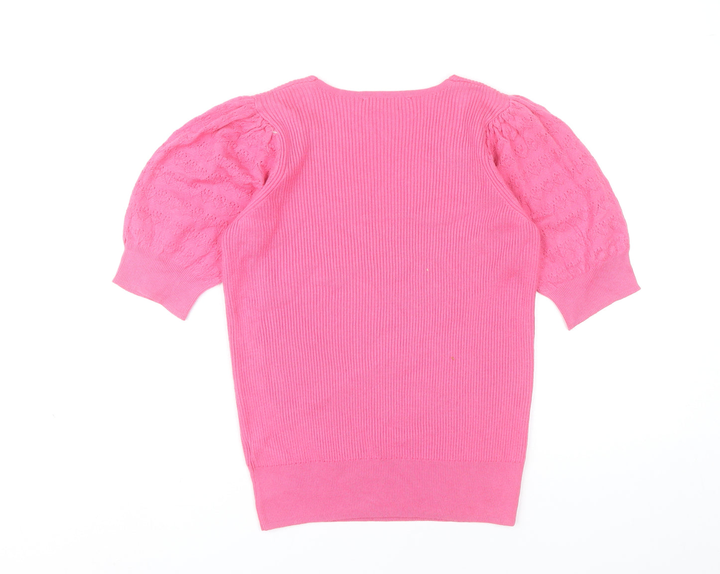 Marks and Spencer Women’s Pink Knit V-Neck Puff Sleeve Blouse Size 10