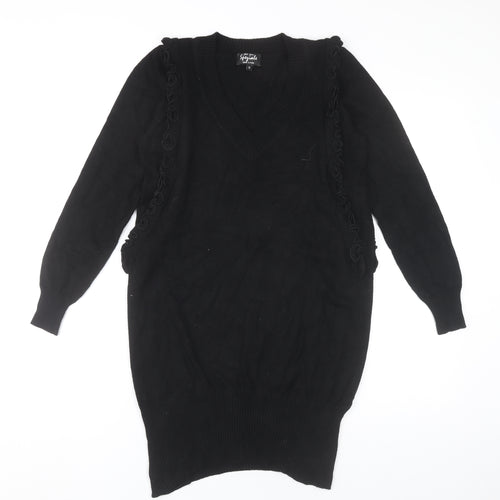 Marks and Spencer Women’s Black Jumper Dress Size 12 V-Neck Long Sleeve