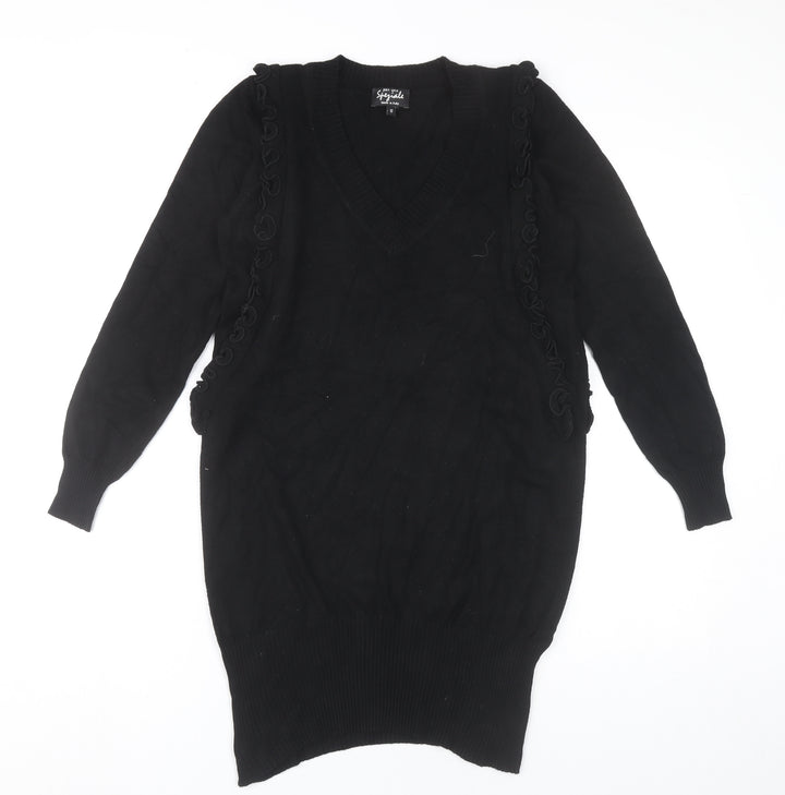 Marks and Spencer Women’s Black Jumper Dress Size 12 V-Neck Long Sleeve