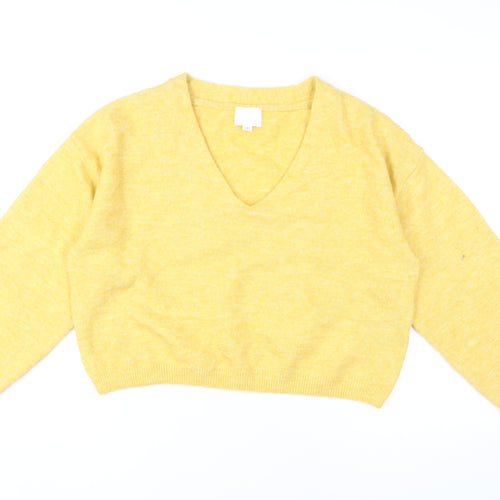 H&M Womens Yellow V-Neck Pullover Jumper Size S Regular Fit