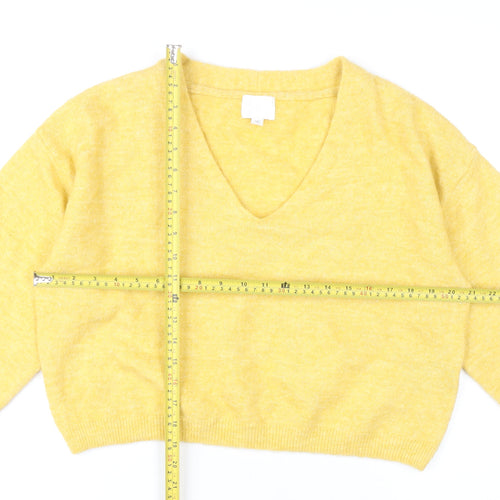 H&M Womens Yellow V-Neck Pullover Jumper Size S Regular Fit
