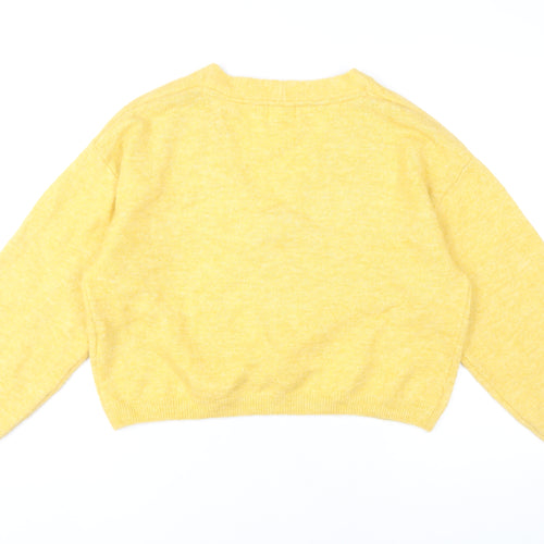 H&M Womens Yellow V-Neck Pullover Jumper Size S Regular Fit