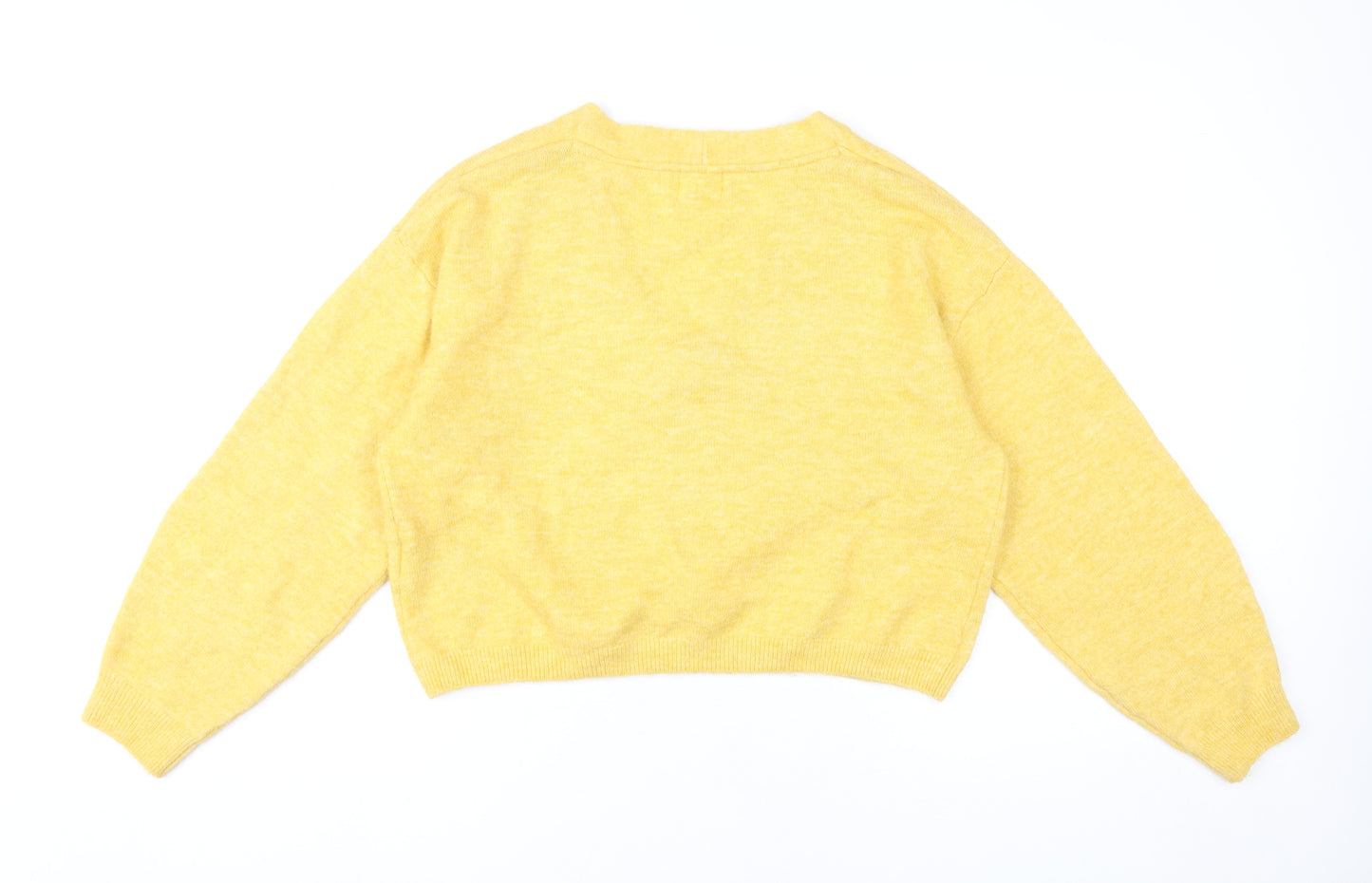 H&M Womens Yellow V-Neck Pullover Jumper Size S Regular Fit
