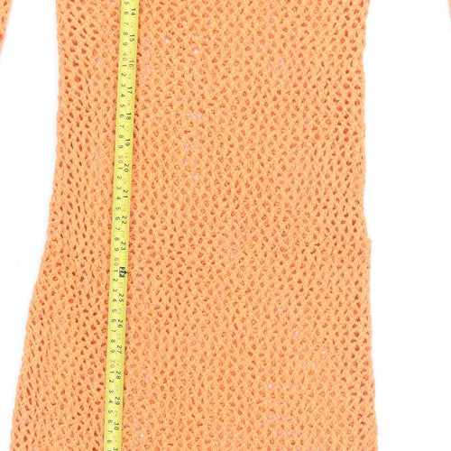 Zara Women Orange Knit Jumper Dress M Scoop Neck Long Sleeve