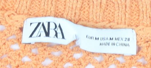 Zara Women Orange Knit Jumper Dress M Scoop Neck Long Sleeve