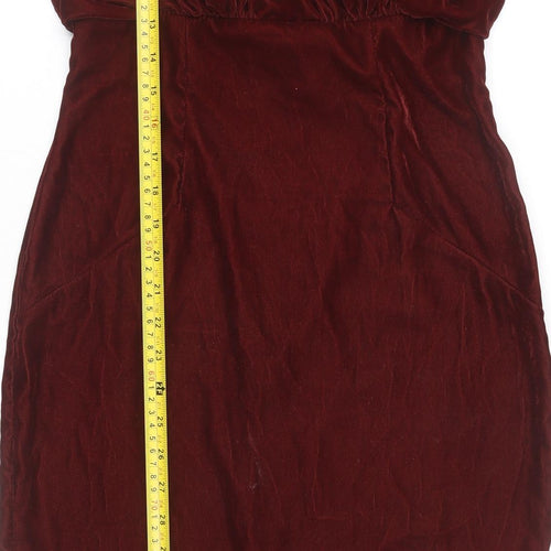 ASOS Women’s Red Velvet Midi Sheath Dress Size 6 Long Bell Sleeves
