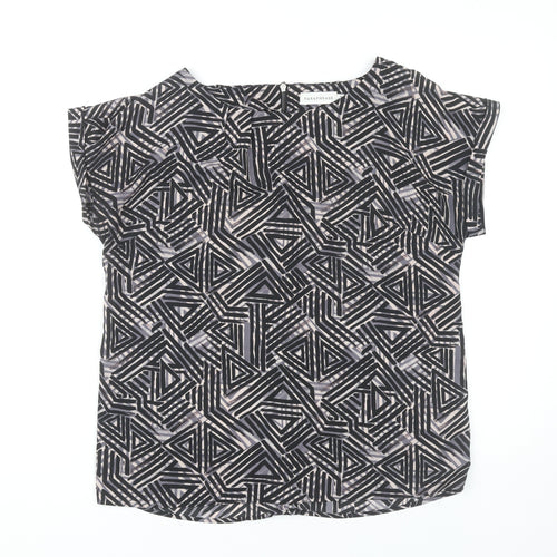 Paraphrase Womens Black Geometric Blouse Size 12 Short Sleeve
