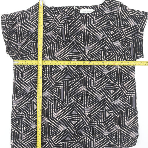 Paraphrase Womens Black Geometric Blouse Size 12 Short Sleeve