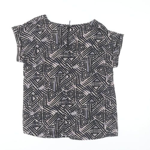 Paraphrase Womens Black Geometric Blouse Size 12 Short Sleeve