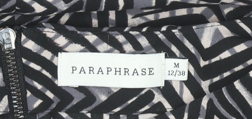Paraphrase Womens Black Geometric Blouse Size 12 Short Sleeve
