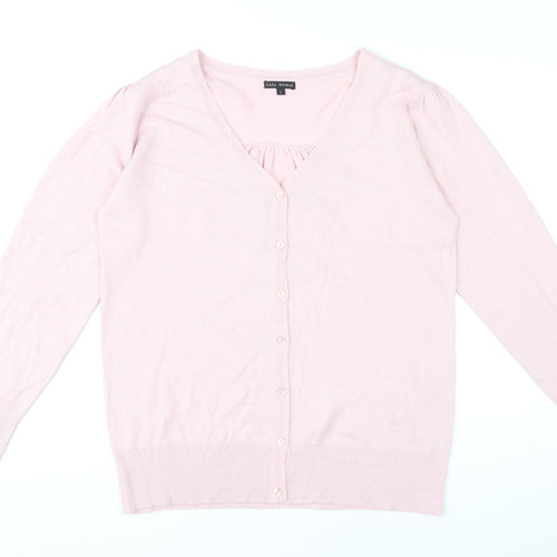 Lana Woman Pink V-Neck Cardigan Women’s Size L Acrylic Knit