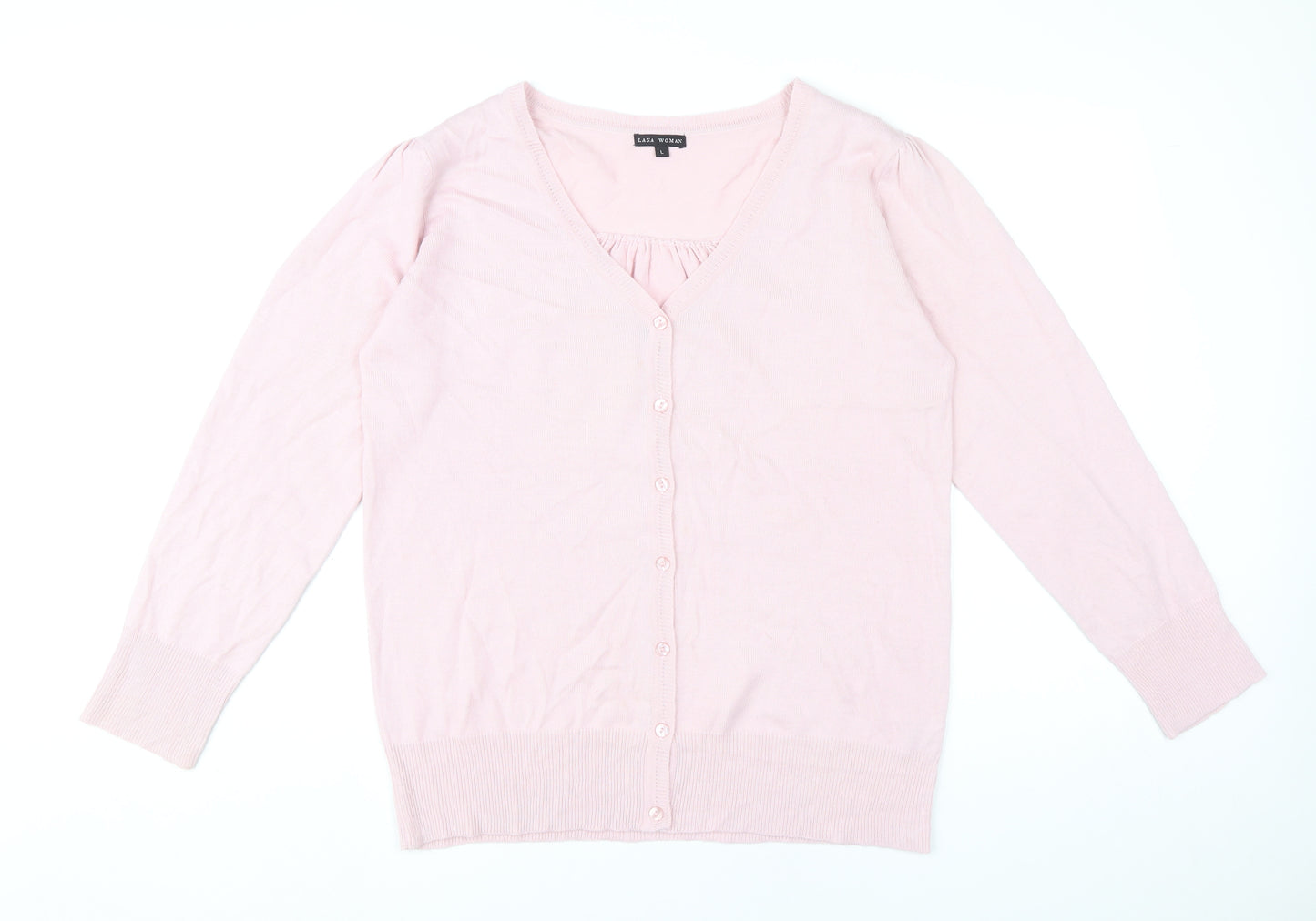 Lana Woman Pink V-Neck Cardigan Women’s Size L Acrylic Knit