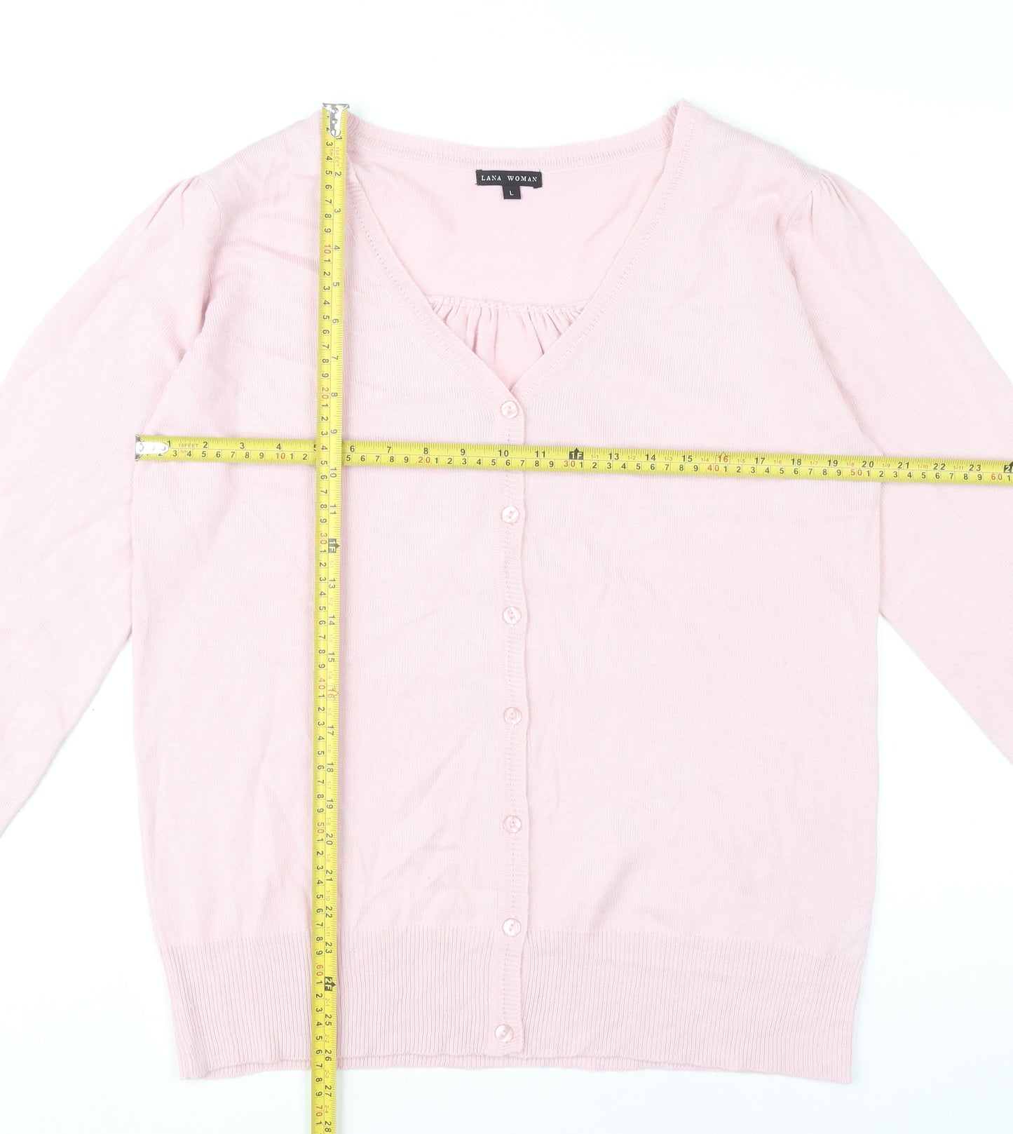 Lana Woman Pink V-Neck Cardigan Women’s Size L Acrylic Knit