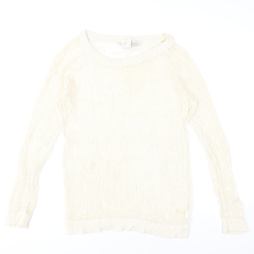 RD Style Women’s Ivory Open-Knit Cotton Jumper Size M