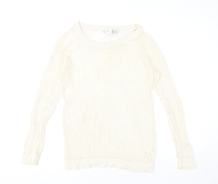 RD Style Women’s Ivory Open-Knit Cotton Jumper Size M
