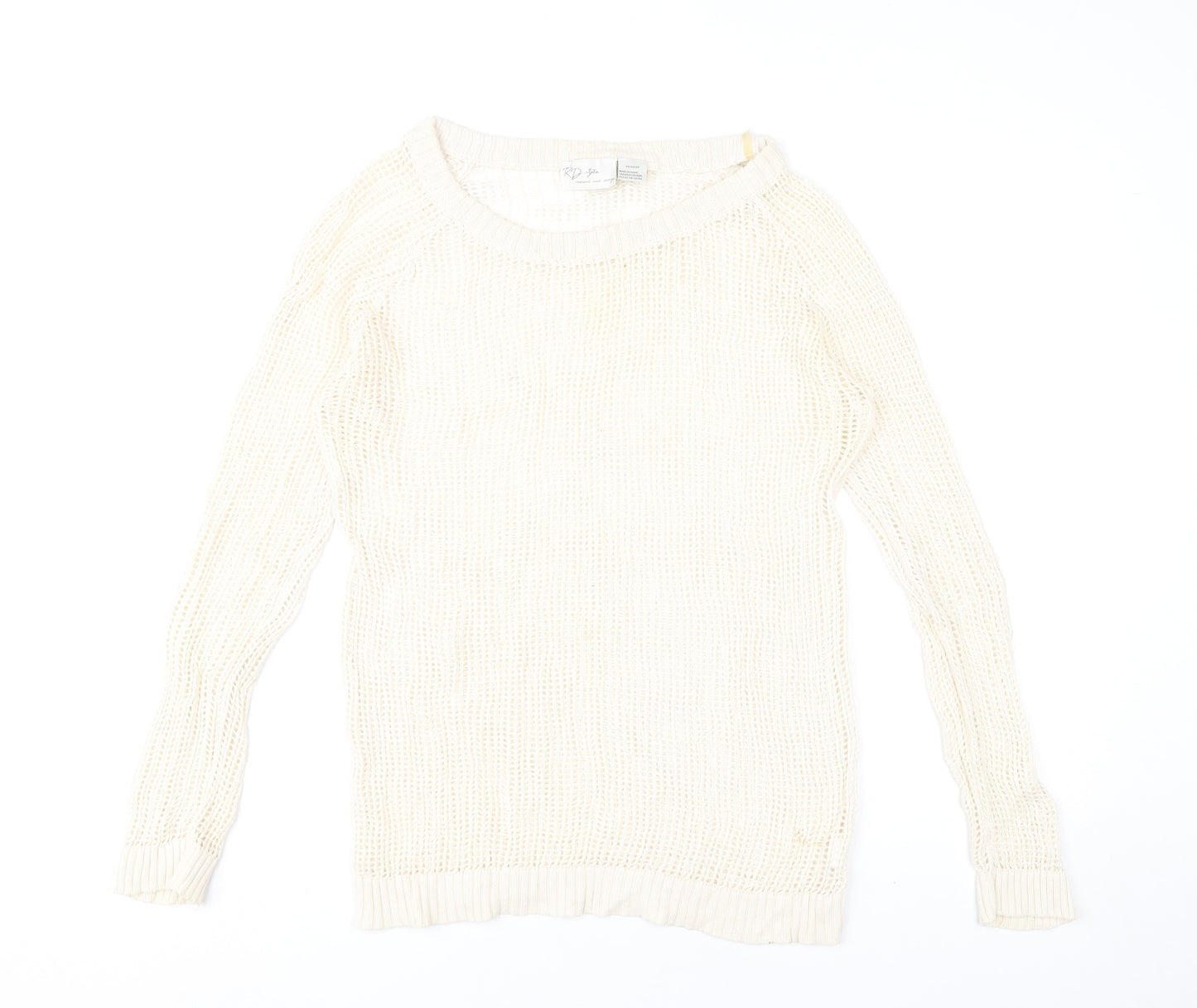 RD Style Women’s Ivory Open-Knit Cotton Jumper Size M