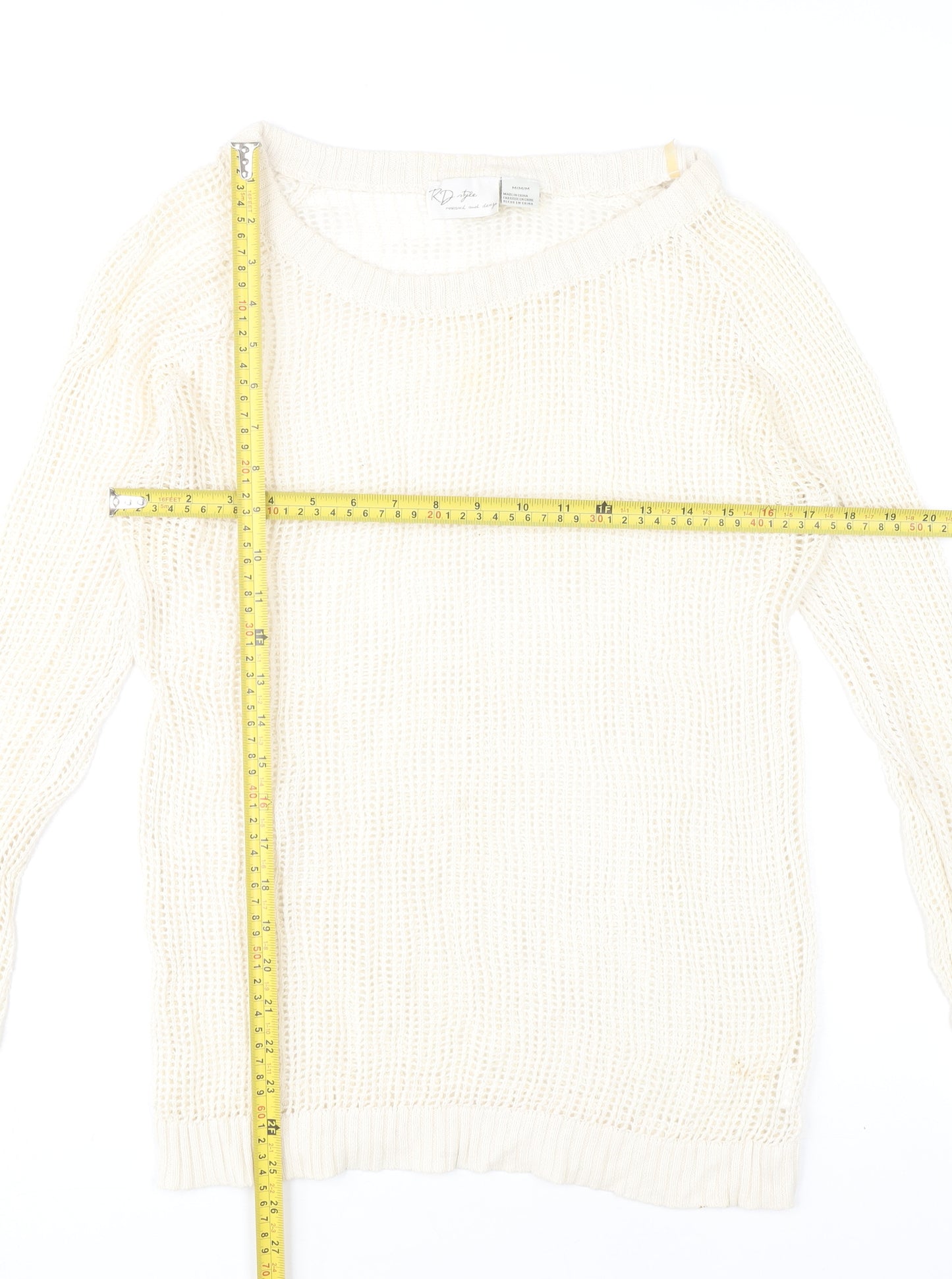 RD Style Women’s Ivory Open-Knit Cotton Jumper Size M