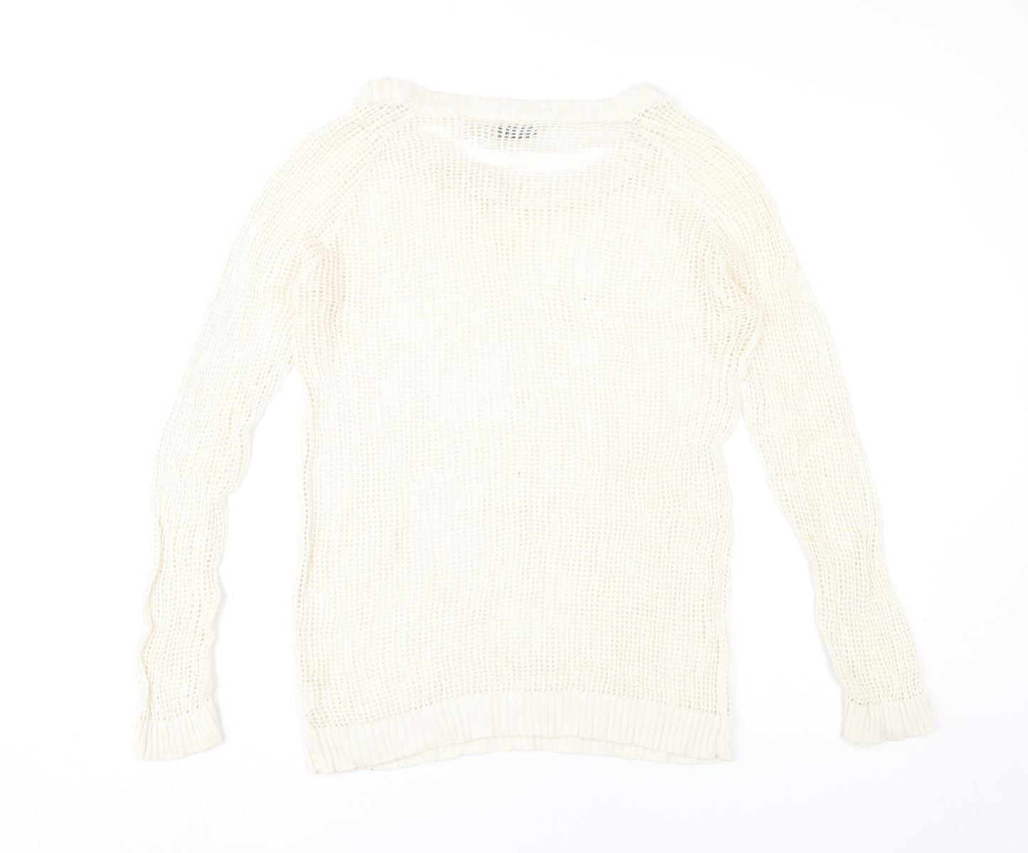 RD Style Women’s Ivory Open-Knit Cotton Jumper Size M
