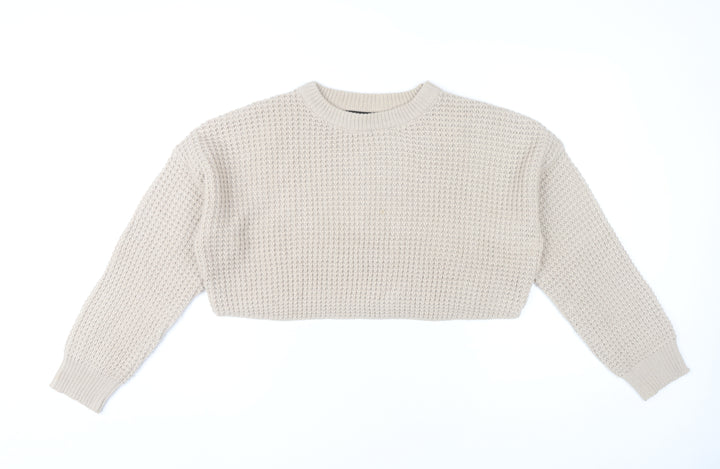 Missguided Women’s Beige Crew Neck Waffle Knit Jumper Size 10-12
