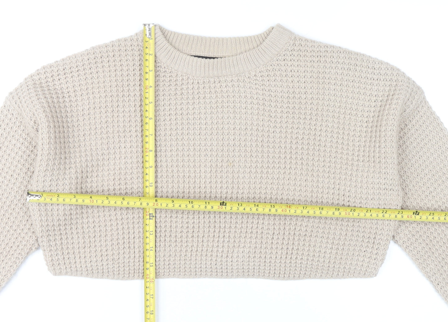 Missguided Women’s Beige Crew Neck Waffle Knit Jumper Size 10-12