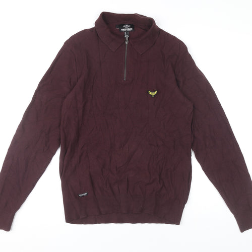 Threadbare Mens Purple Collared Half Zip Jumper Size S Cotton Blend