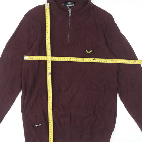 Threadbare Mens Purple Collared Half Zip Jumper Size S Cotton Blend