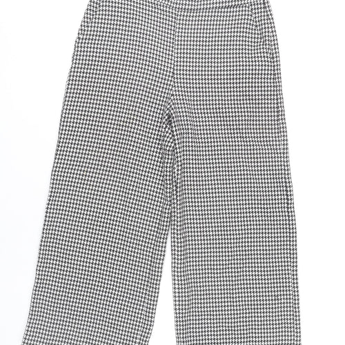 Zara Women Black White Houndstooth Wide Leg Trousers XS
